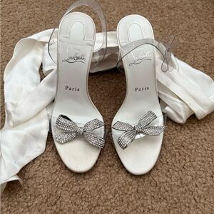 Christian Louboutin White Sandals with Crystal Bow Astrinodo